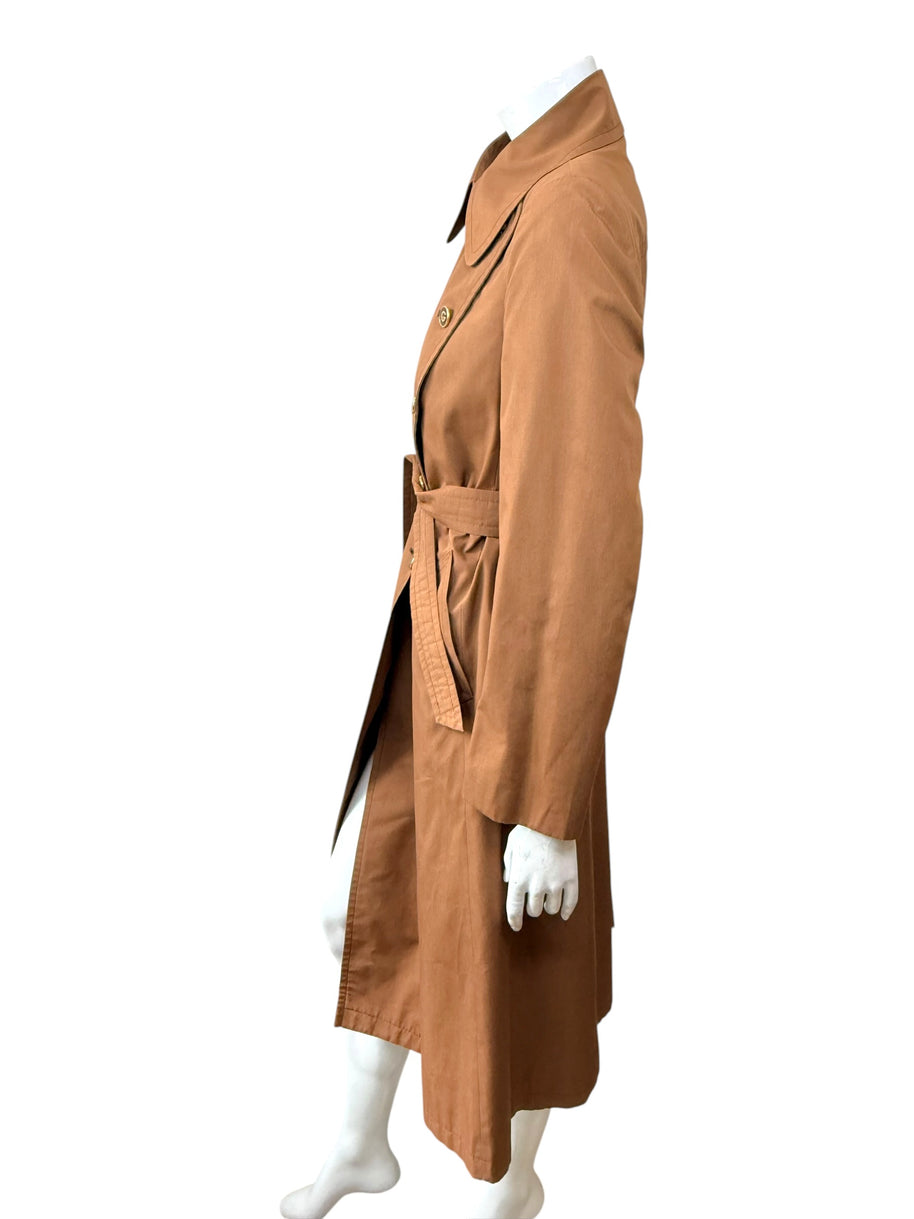 Vintage Gucci Camel Belted Trench Coat Silk Lined US 6