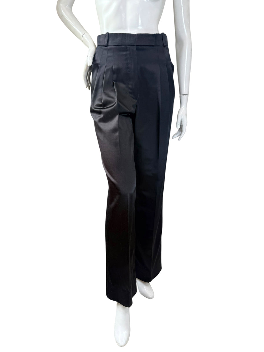 Chanel 2019 Black Silk Tailored Trousers CC Buttons FR36