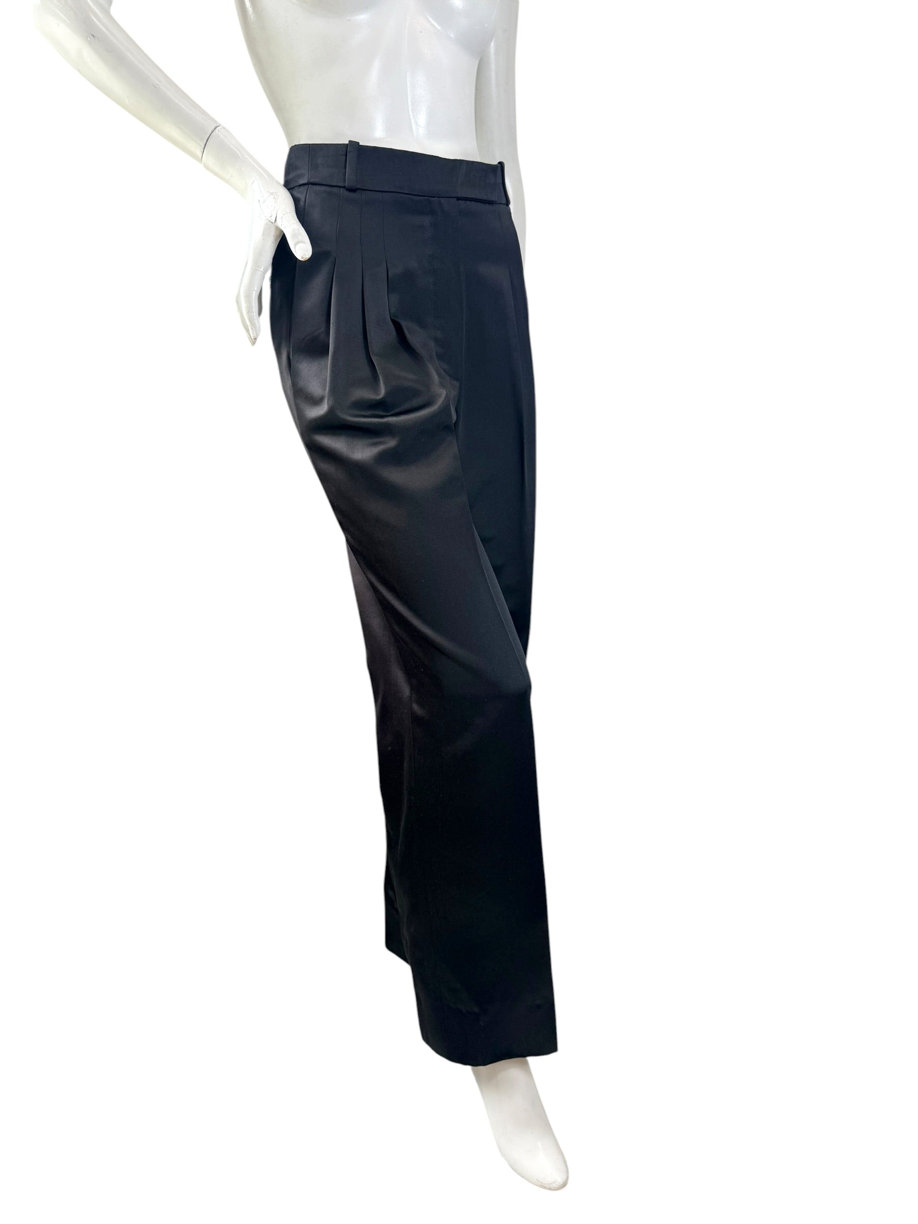Chanel 2019 Black Silk Tailored Trousers CC Buttons FR36