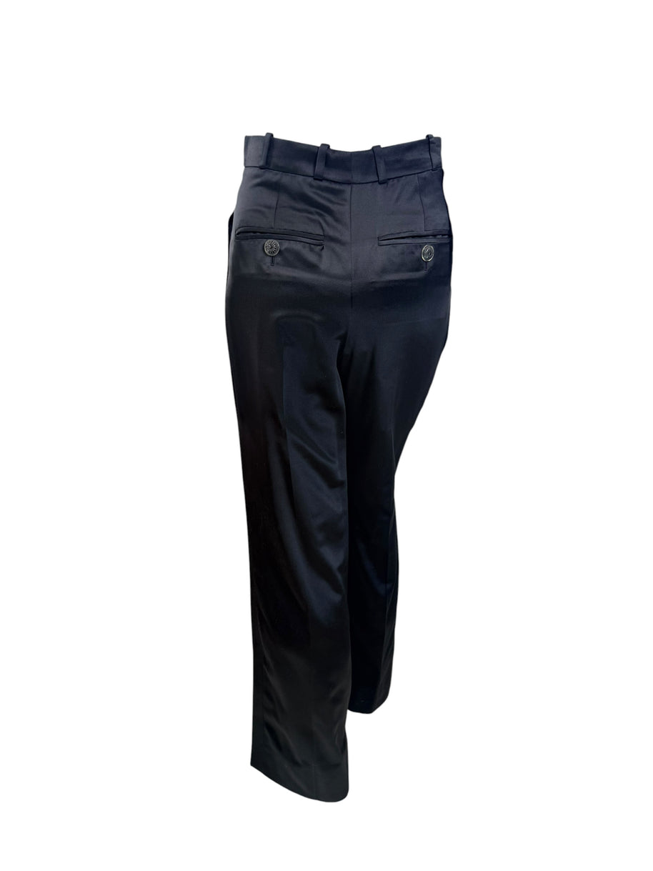Chanel 2019 Black Silk Tailored Trousers CC Buttons FR36