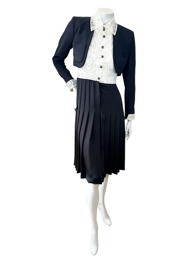 Chanel Pre-Fall 2016 Lace Bodice Pleated Dress & Cropped Jacket Set FR36