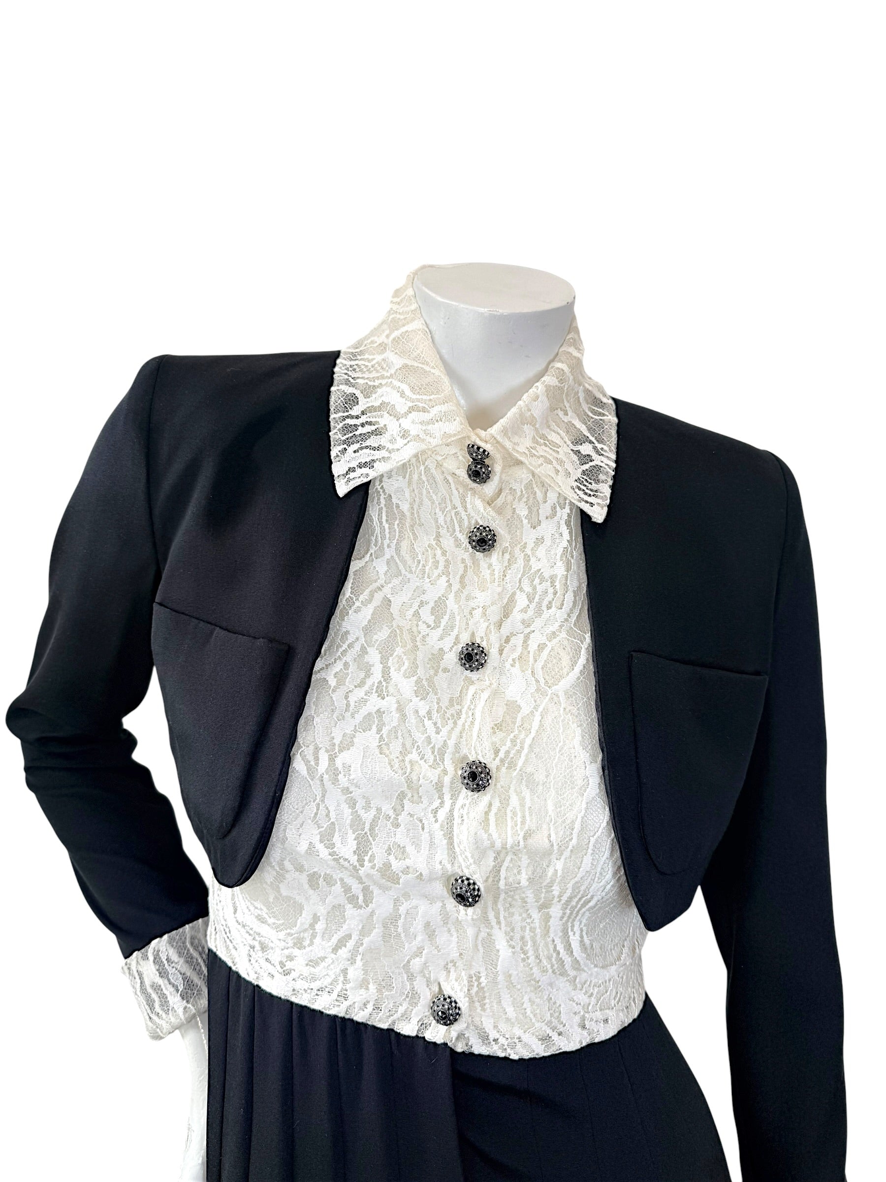 Chanel Pre-Fall 2016 Lace Bodice Pleated Dress & Cropped Jacket Set FR36