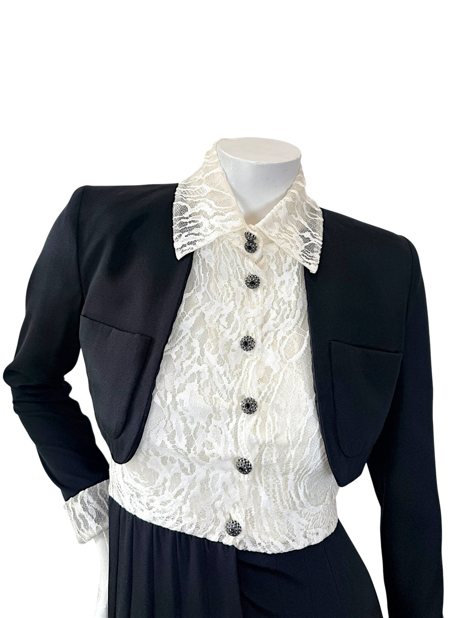 Chanel Pre-Fall 2016 Lace Bodice Pleated Dress & Cropped Jacket Set FR36