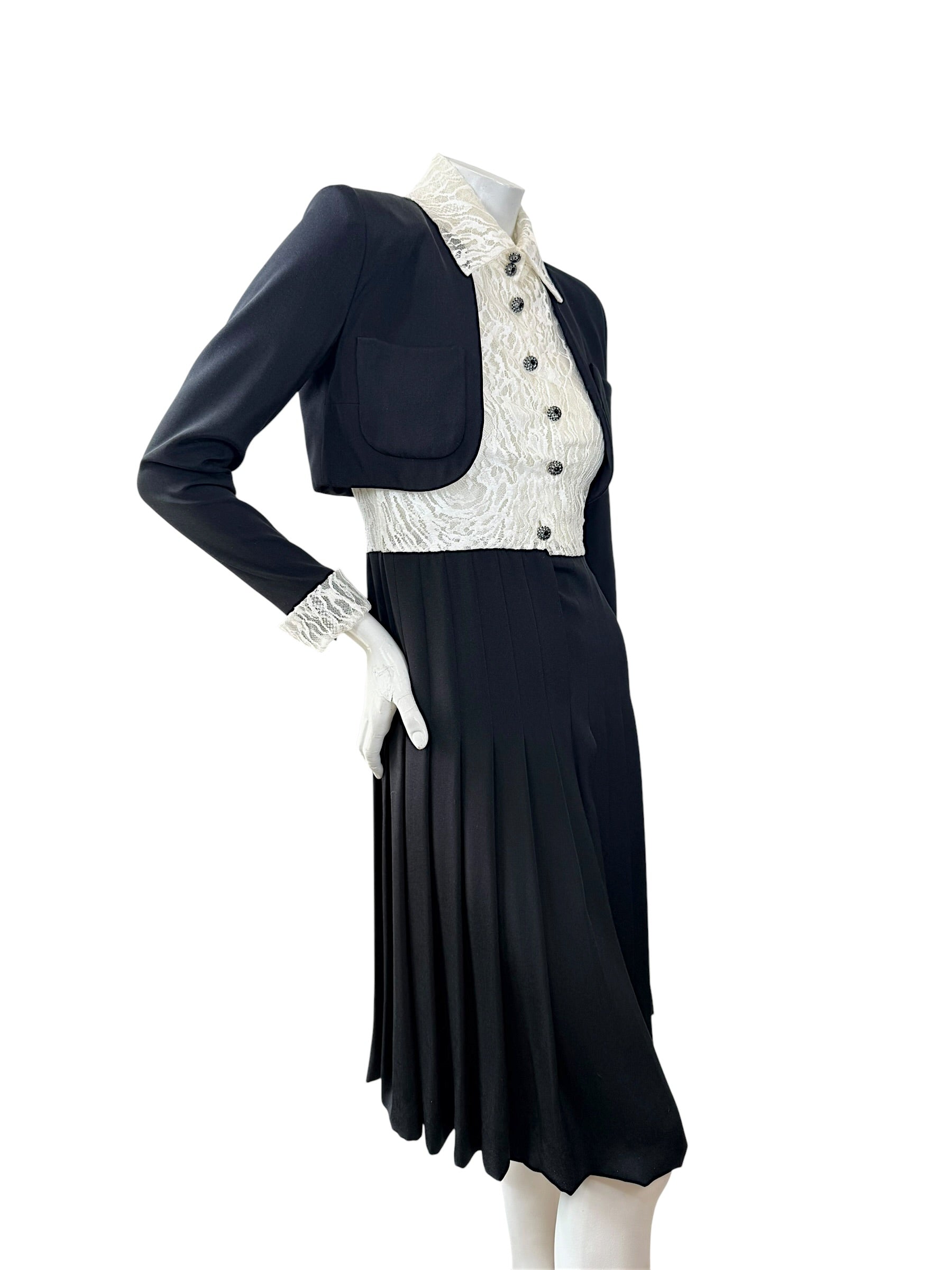 Chanel Pre-Fall 2016 Lace Bodice Pleated Dress & Cropped Jacket Set FR36