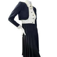 Chanel Pre-Fall 2016 Lace Bodice Pleated Dress & Cropped Jacket Set FR36