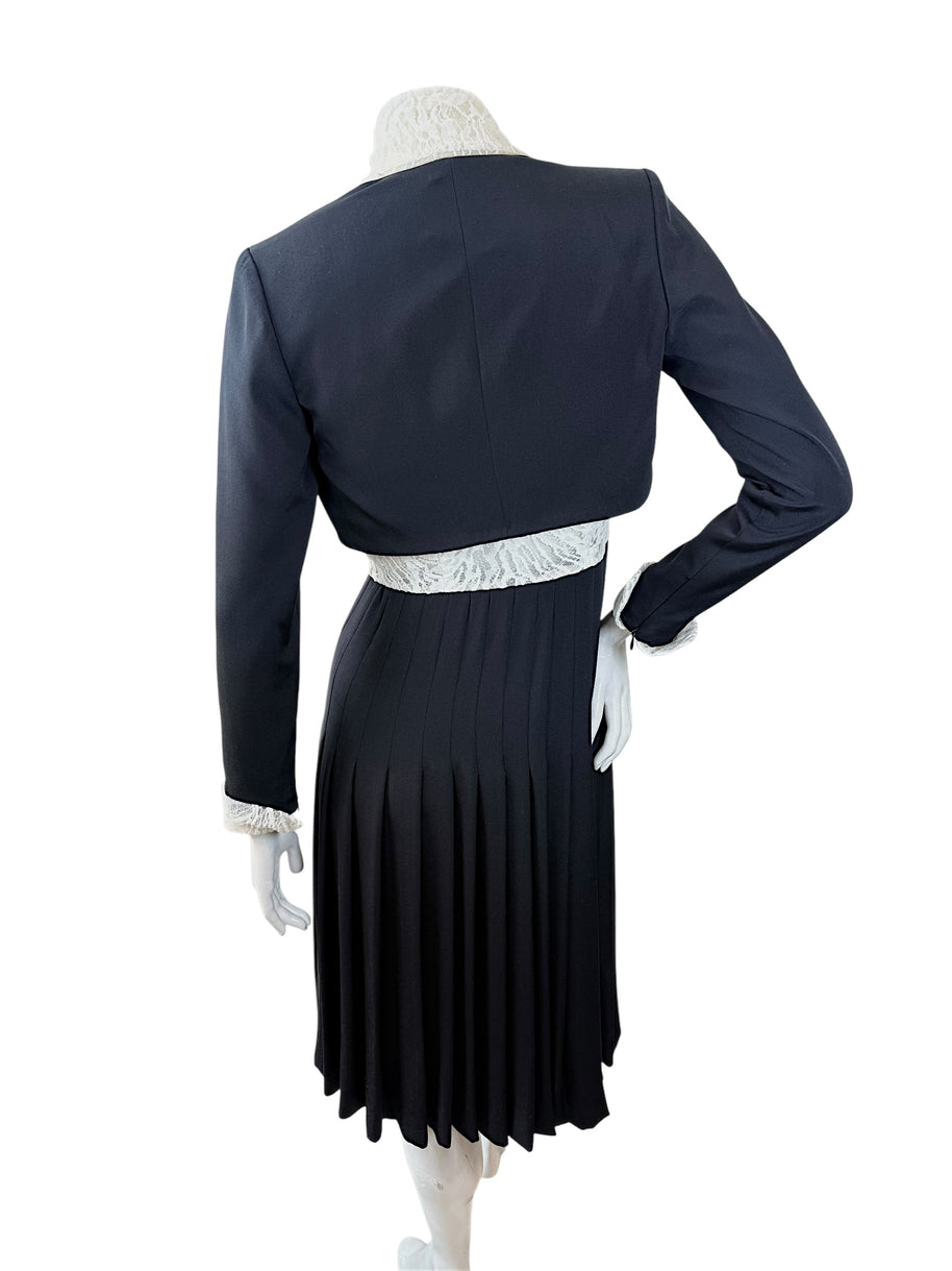 Chanel Pre-Fall 2016 Lace Bodice Pleated Dress & Cropped Jacket Set FR36