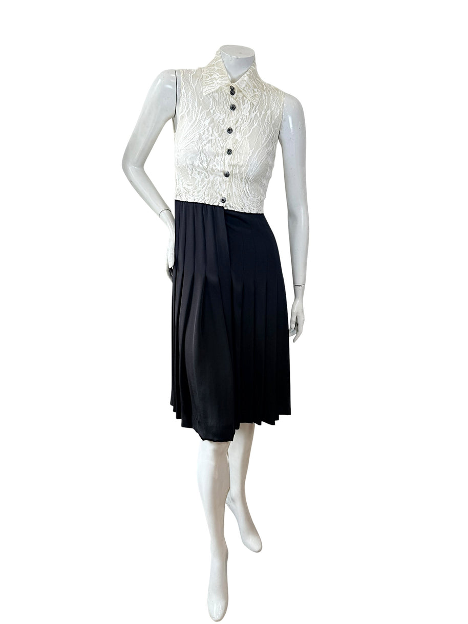 Chanel Pre-Fall 2016 Lace Bodice Pleated Dress & Cropped Jacket Set FR36