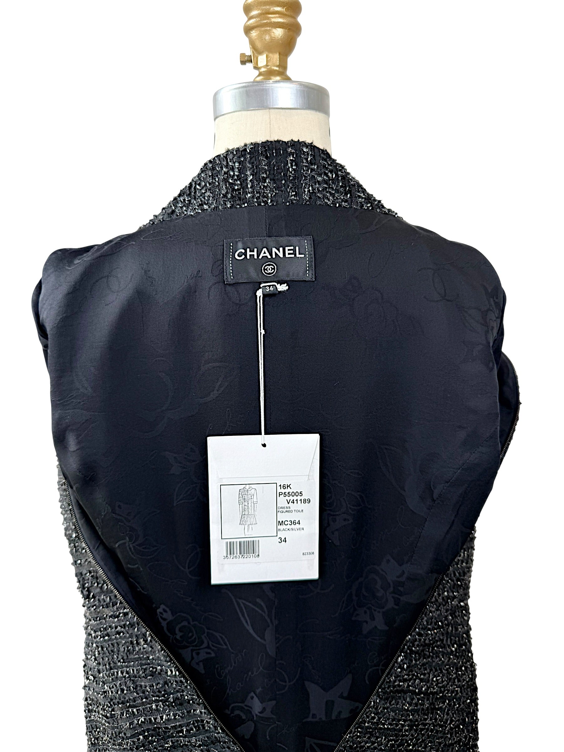 Chanel Runway Tweed Dress 2016K Look 80 Black Silver FR34 NWT