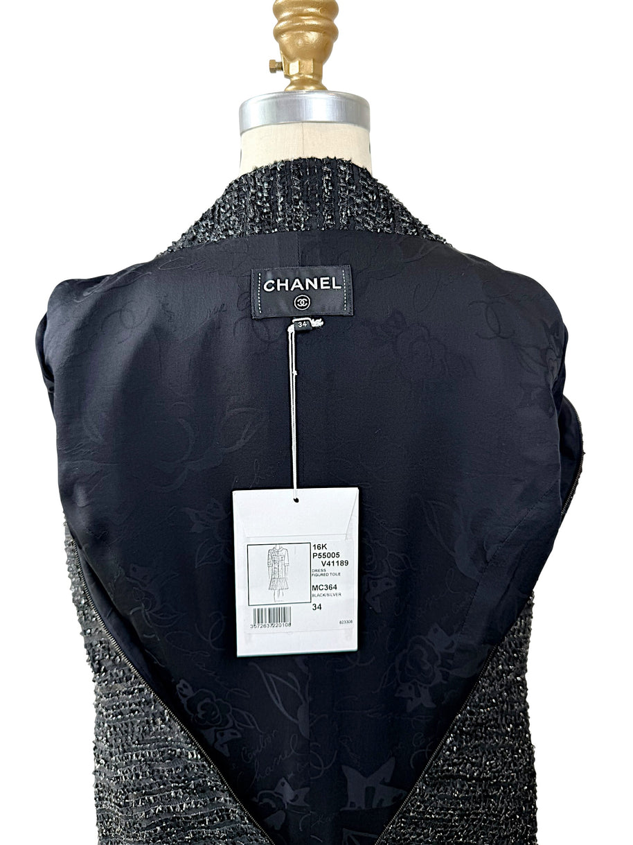 Chanel Runway Tweed Dress 2016K Look 80 Black Silver FR34 NWT