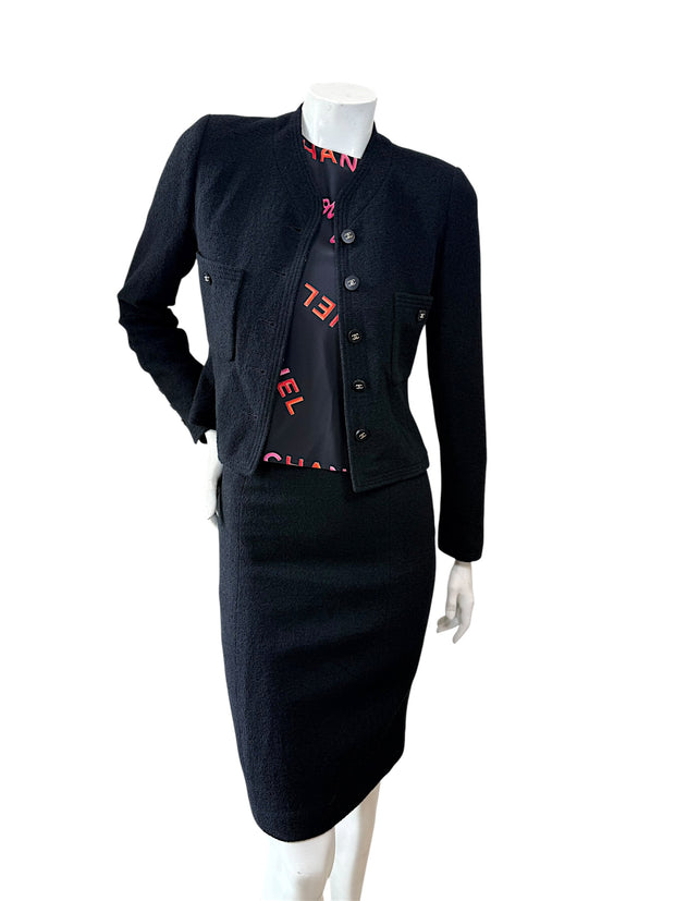 Vintage Chanel 1996 "Rouge" Print Bouclé 3 Piece Skirt Suit Set