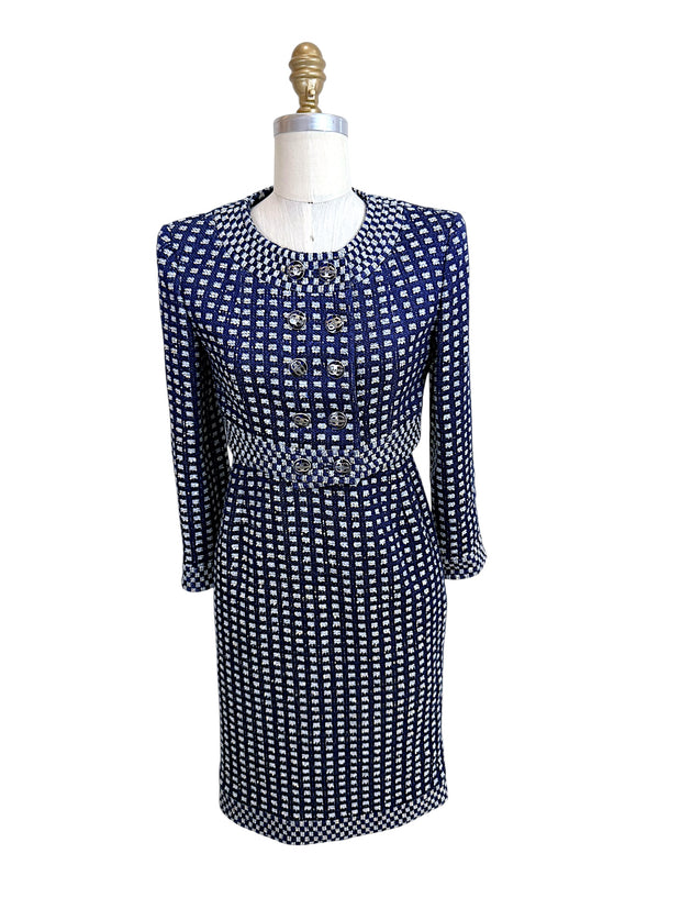 Chanel 2017 17P Tweed Jacket Dress Suit Set Navy FR34