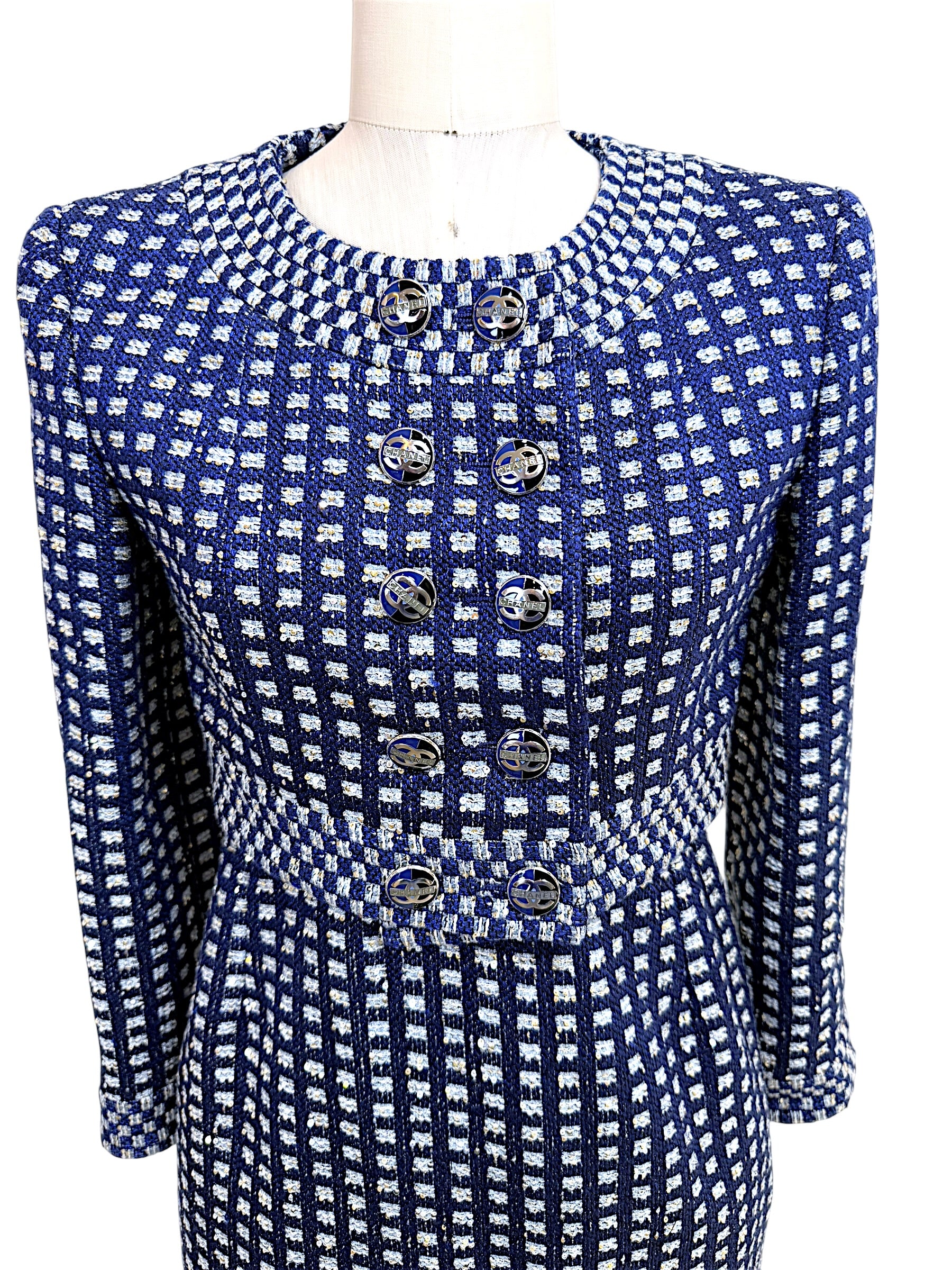 Chanel 2017 17P Tweed Jacket Dress Suit Set Navy FR34