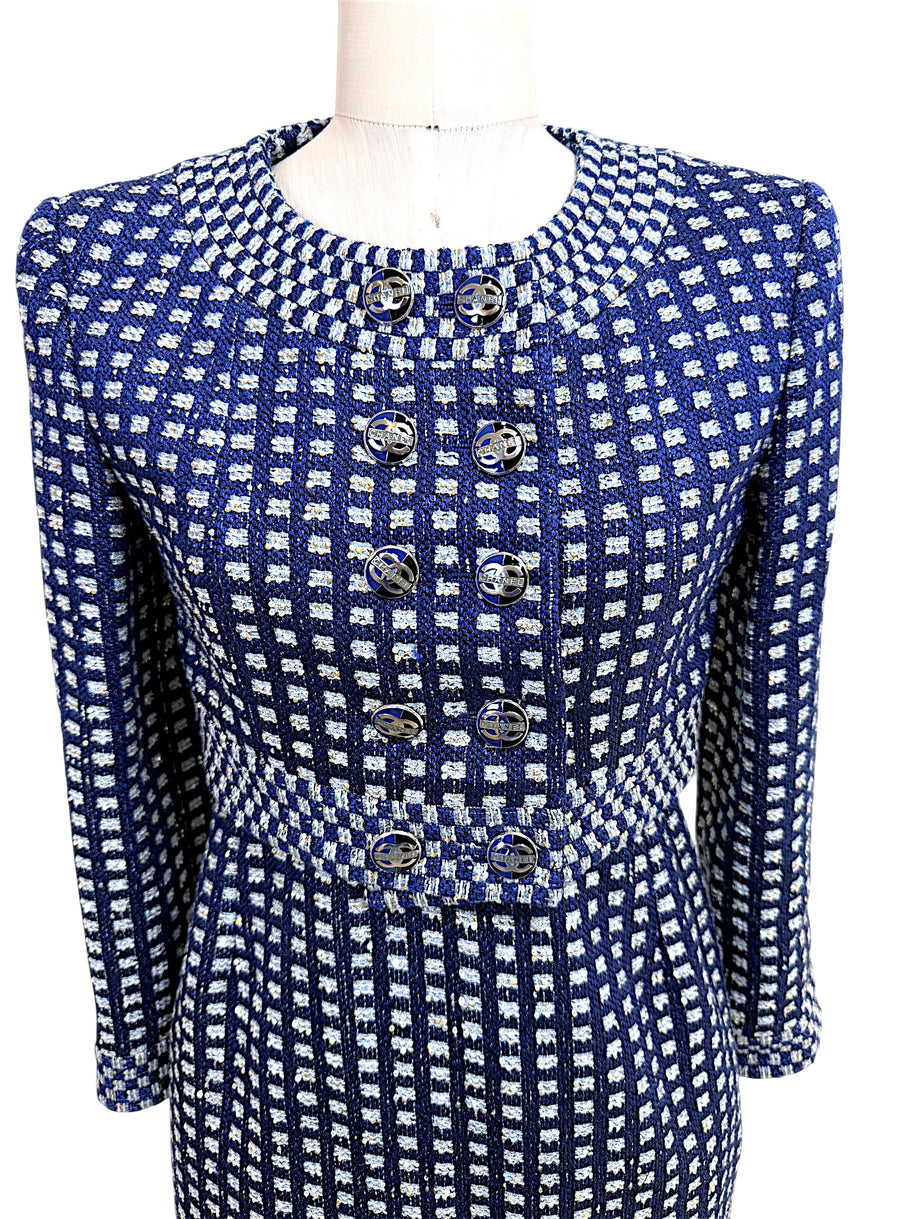 Chanel 2017 17P Tweed Jacket Dress Suit Set Navy FR34