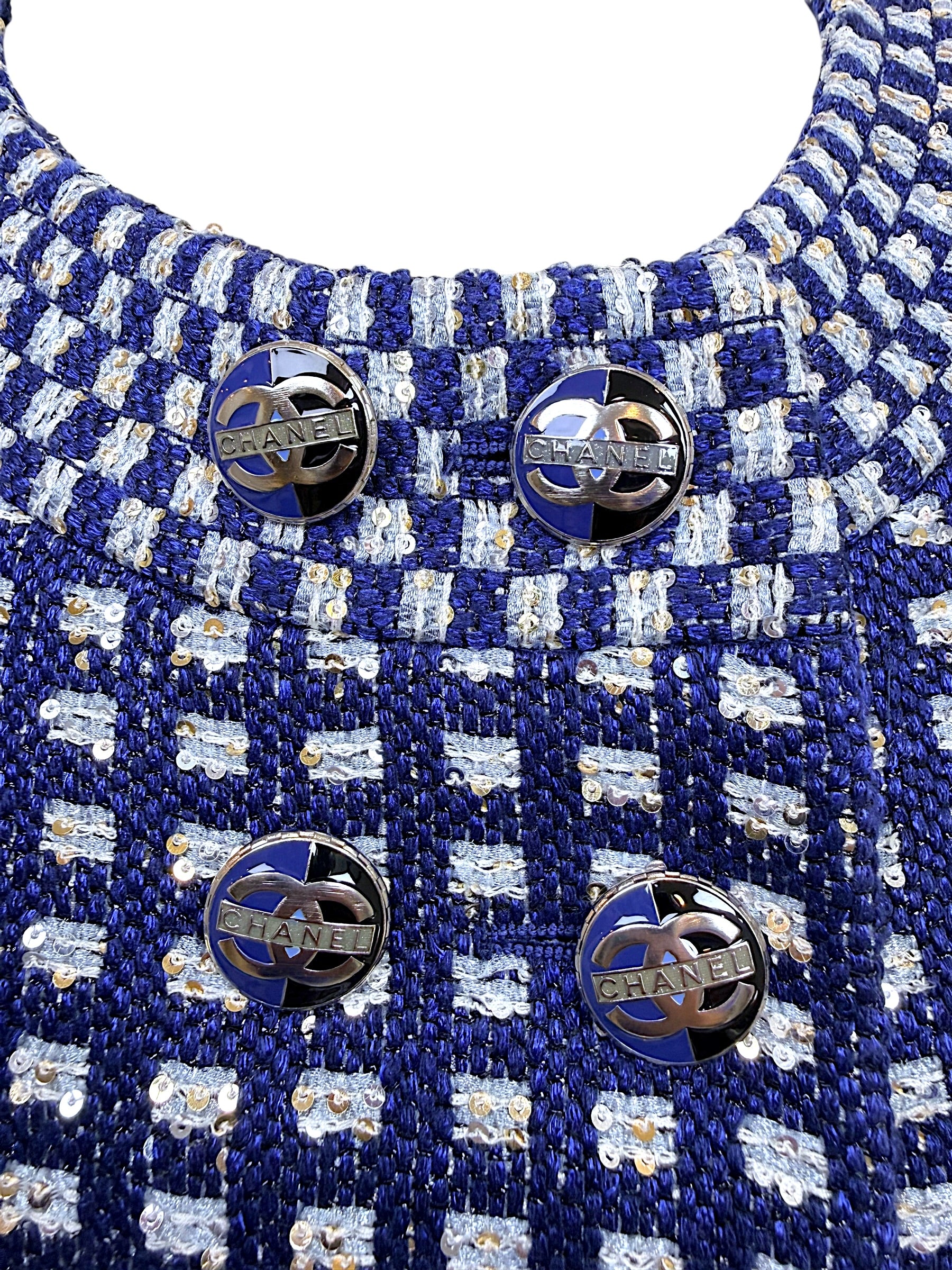 Chanel 2017 17P Tweed Jacket Dress Suit Set Navy FR34