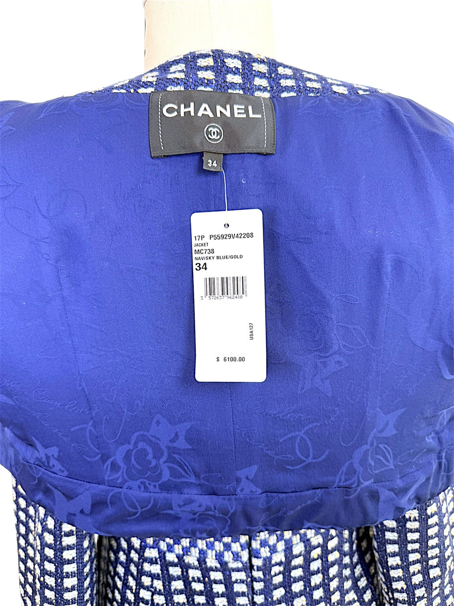 Chanel 2017 17P Tweed Jacket Dress Suit Set Navy FR34