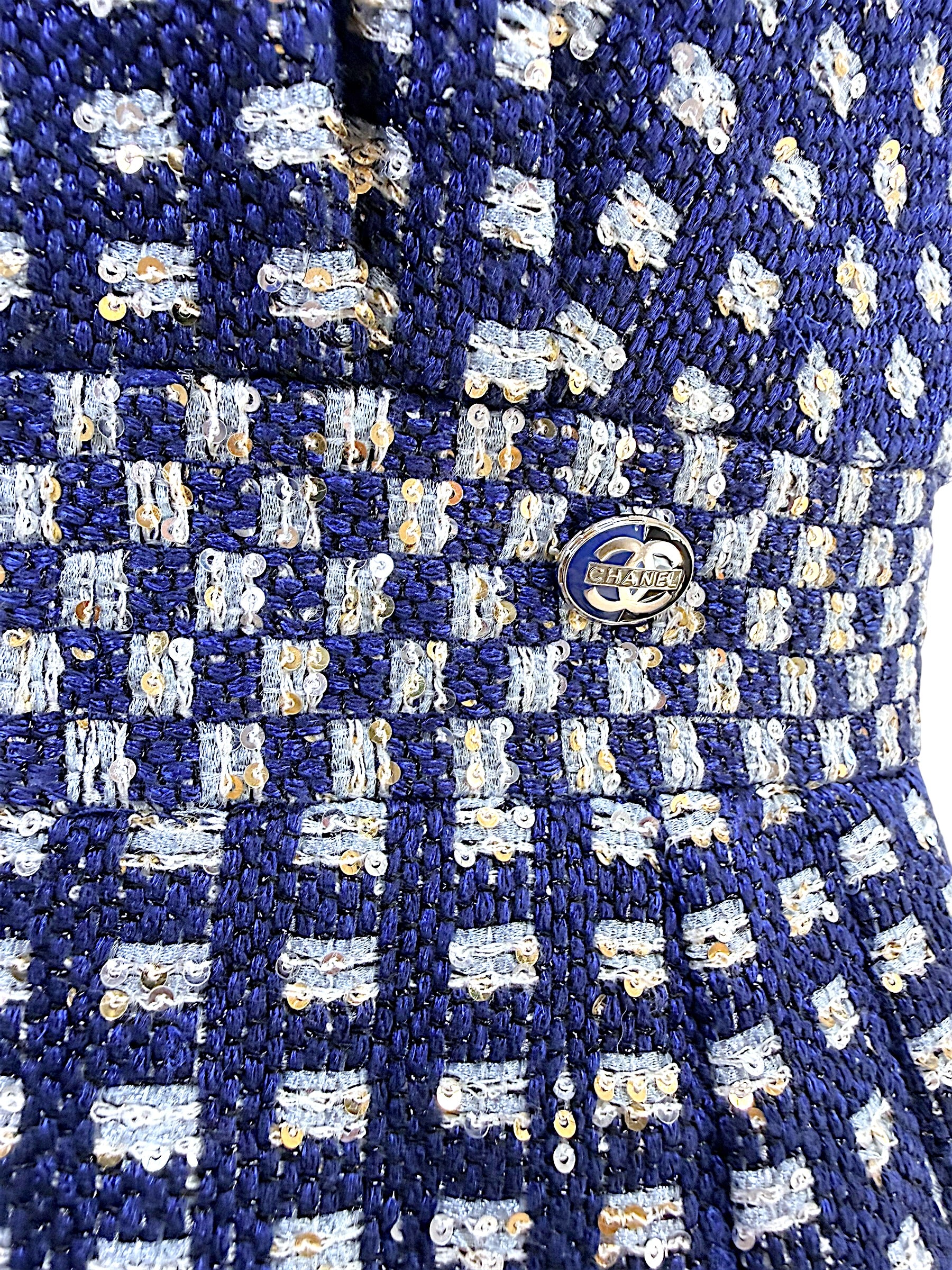 Chanel 2017 17P Tweed Jacket Dress Suit Set Navy FR34