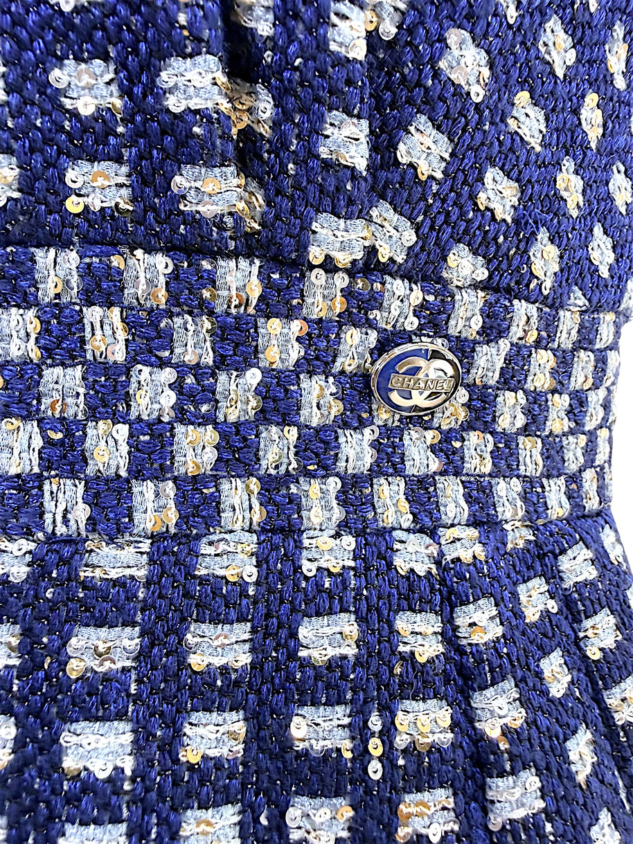 Chanel 2017 17P Tweed Jacket Dress Suit Set Navy FR34