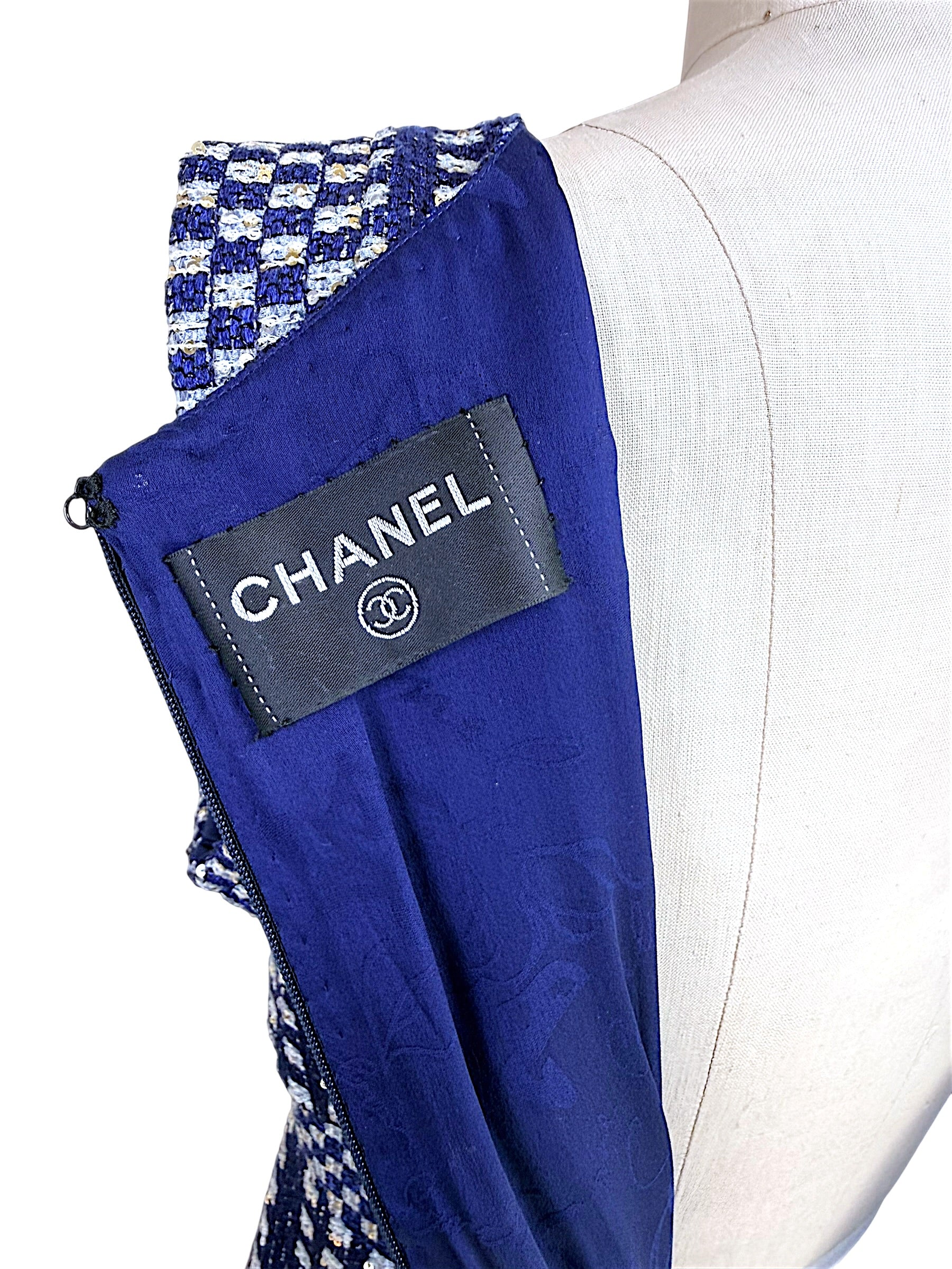 Chanel 2017 17P Tweed Jacket Dress Suit Set Navy FR34