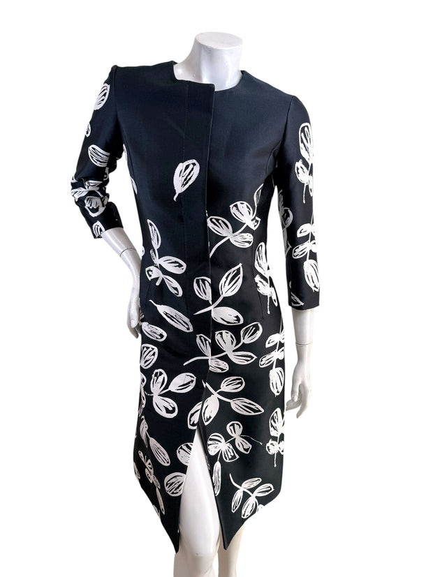 Oscar de la Renta Spring 2018 Leaf Print Coat Dress Silk Lined