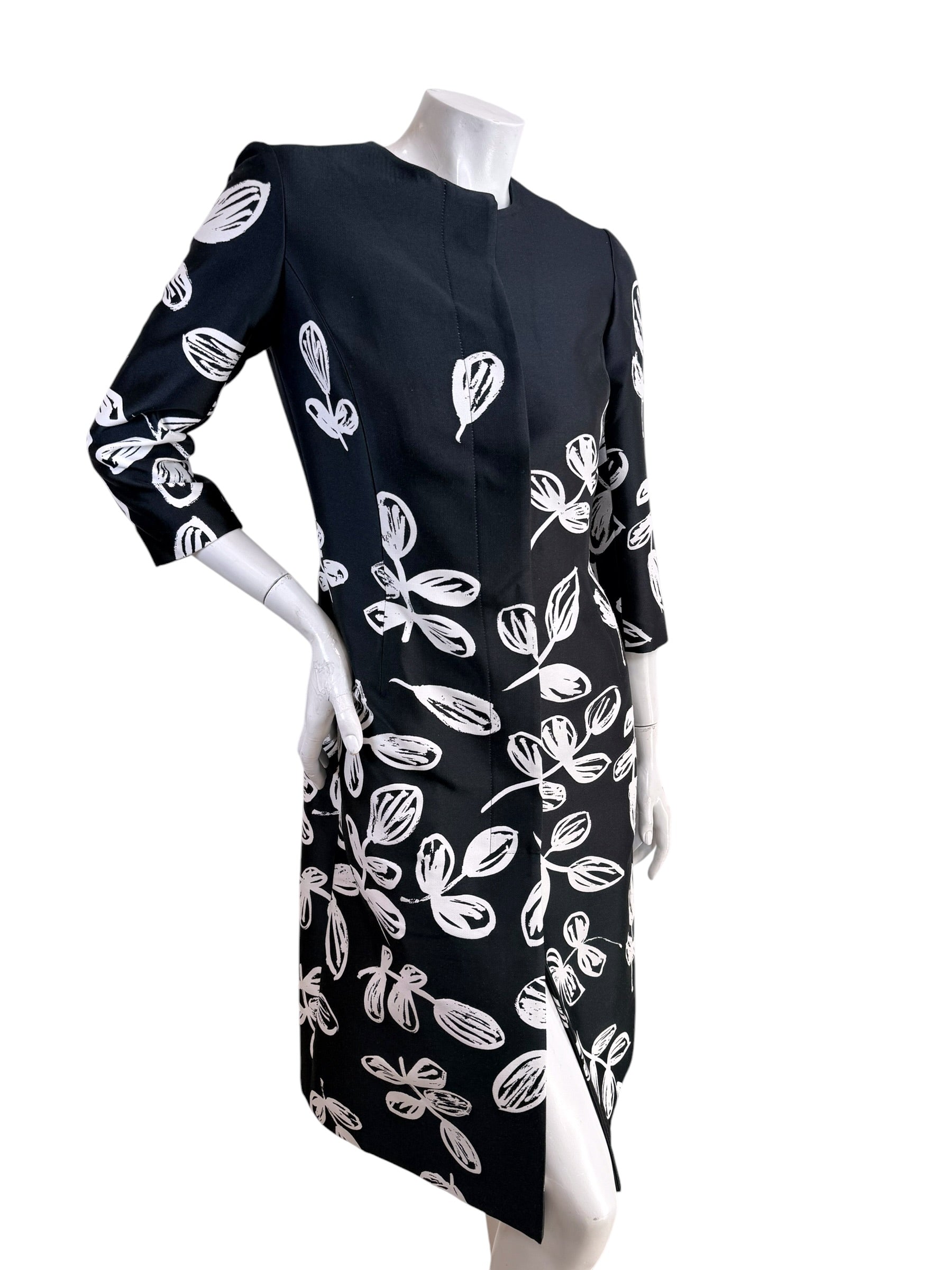 Oscar de la Renta Spring 2018 Leaf Print Coat Dress Silk Lined