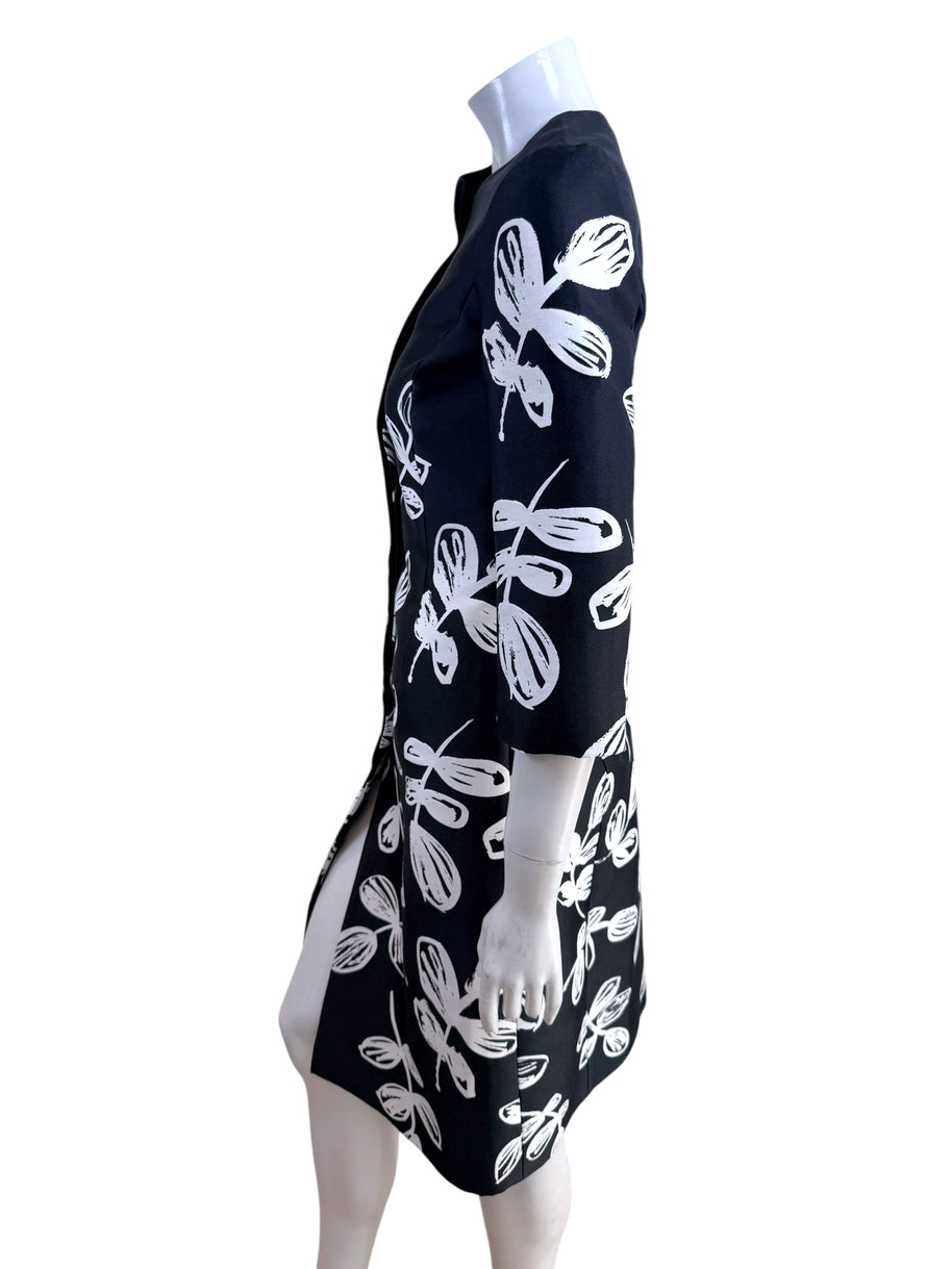 Oscar de la Renta Spring 2018 Leaf Print Coat Dress Silk Lined