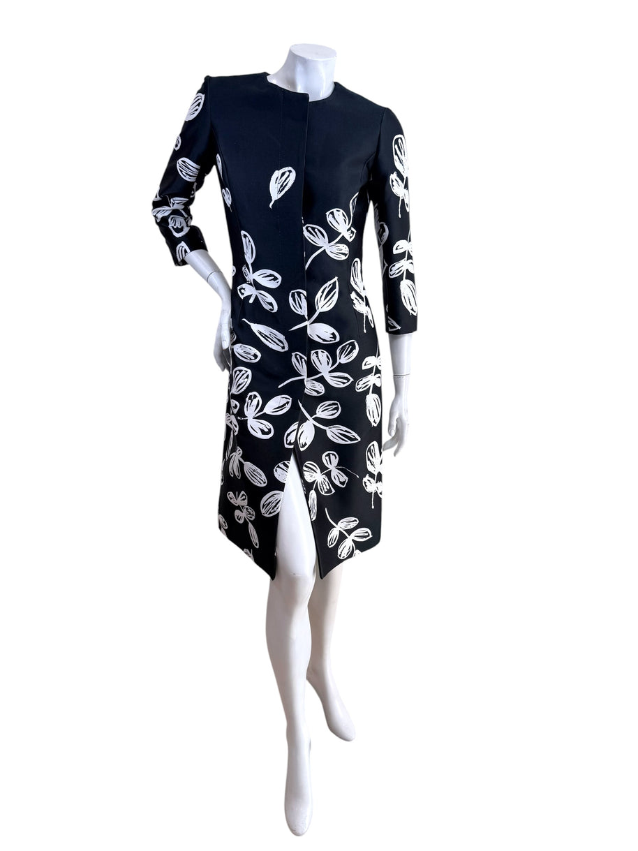 Oscar de la Renta Spring 2018 Leaf Print Coat Dress Silk Lined