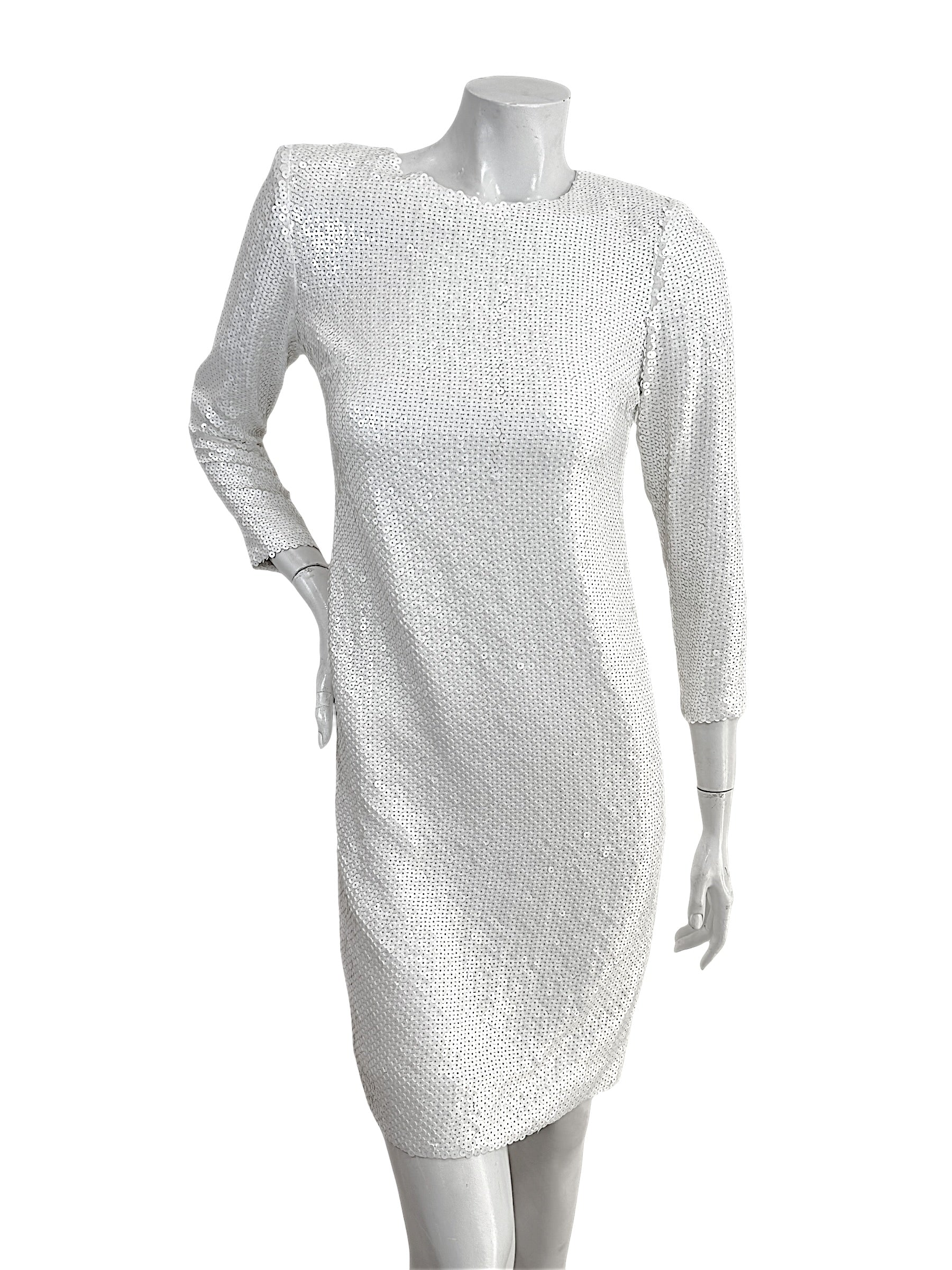 Chanel Spring 2018 Ivory Sequin Silk Lined Dress FR 34