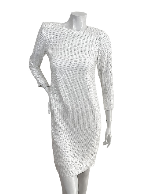 Chanel Spring 2018 Ivory Sequin Silk Lined Dress FR 34