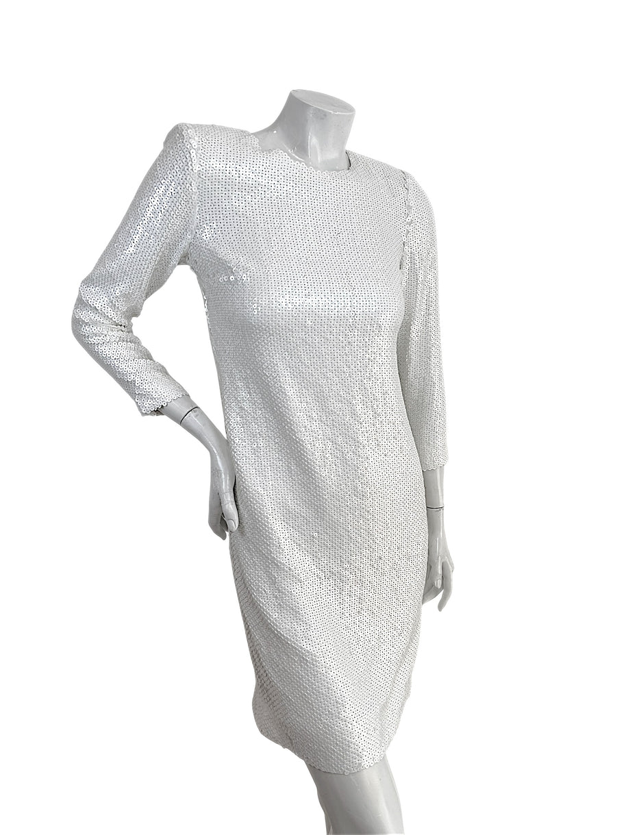 Chanel Spring 2018 Ivory Sequin Silk Lined Dress FR 34