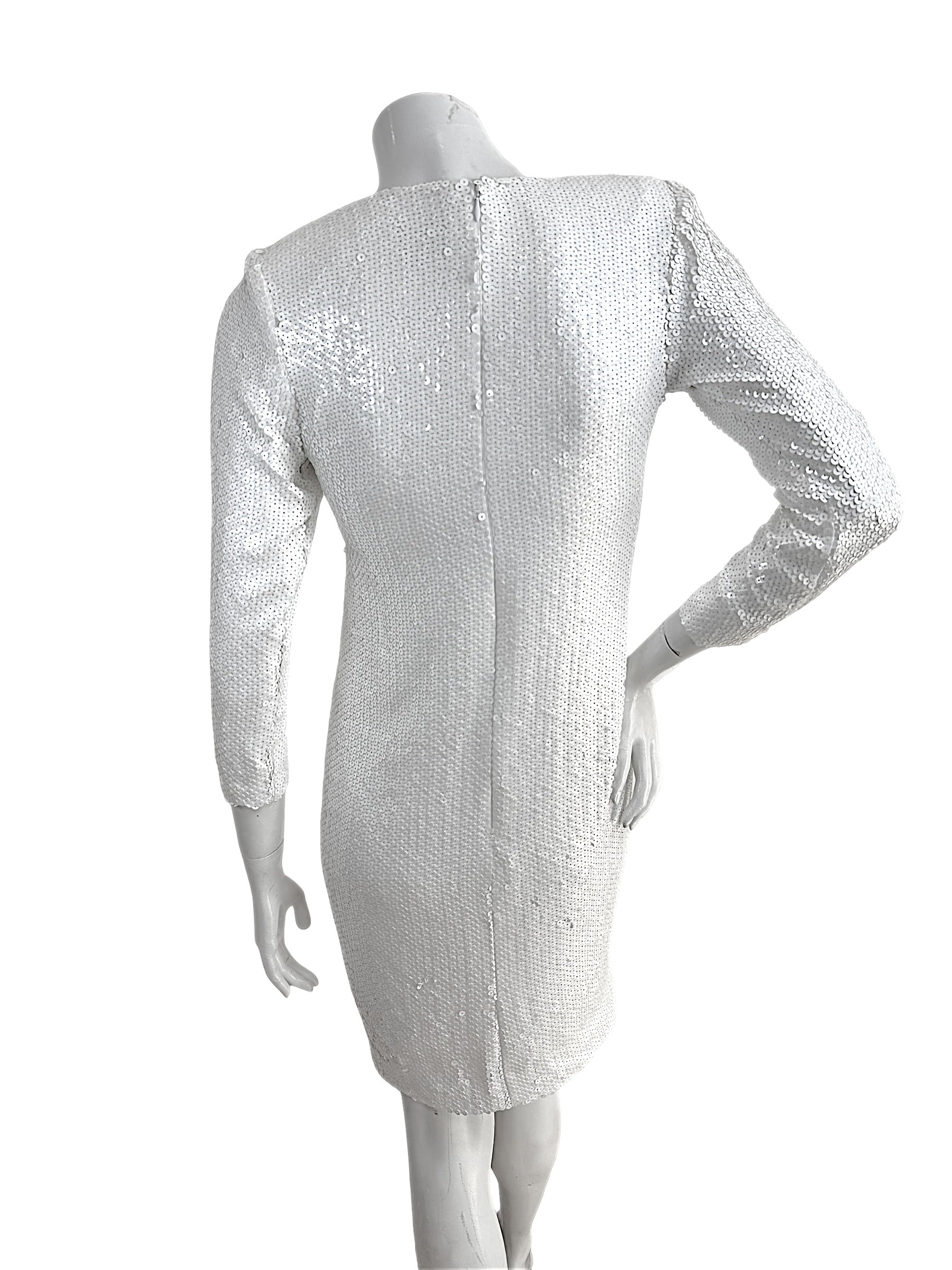 Chanel Spring 2018 Ivory Sequin Silk Lined Dress FR 34