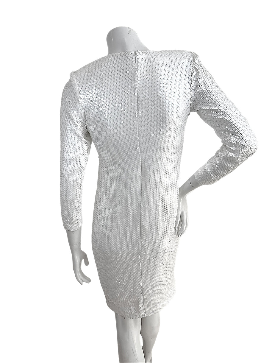 Chanel Spring 2018 Ivory Sequin Silk Lined Dress FR 34