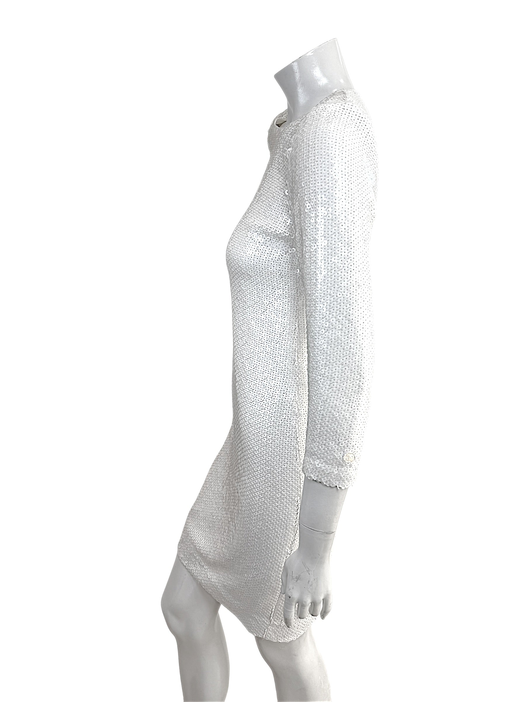 Chanel Spring 2018 Ivory Sequin Silk Lined Dress FR 34
