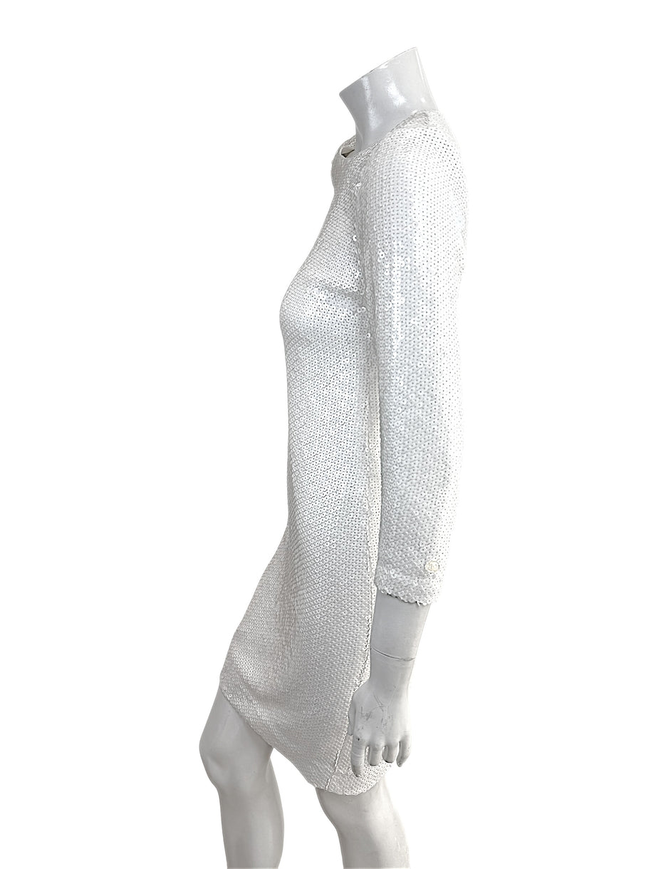Chanel Spring 2018 Ivory Sequin Silk Lined Dress FR 34