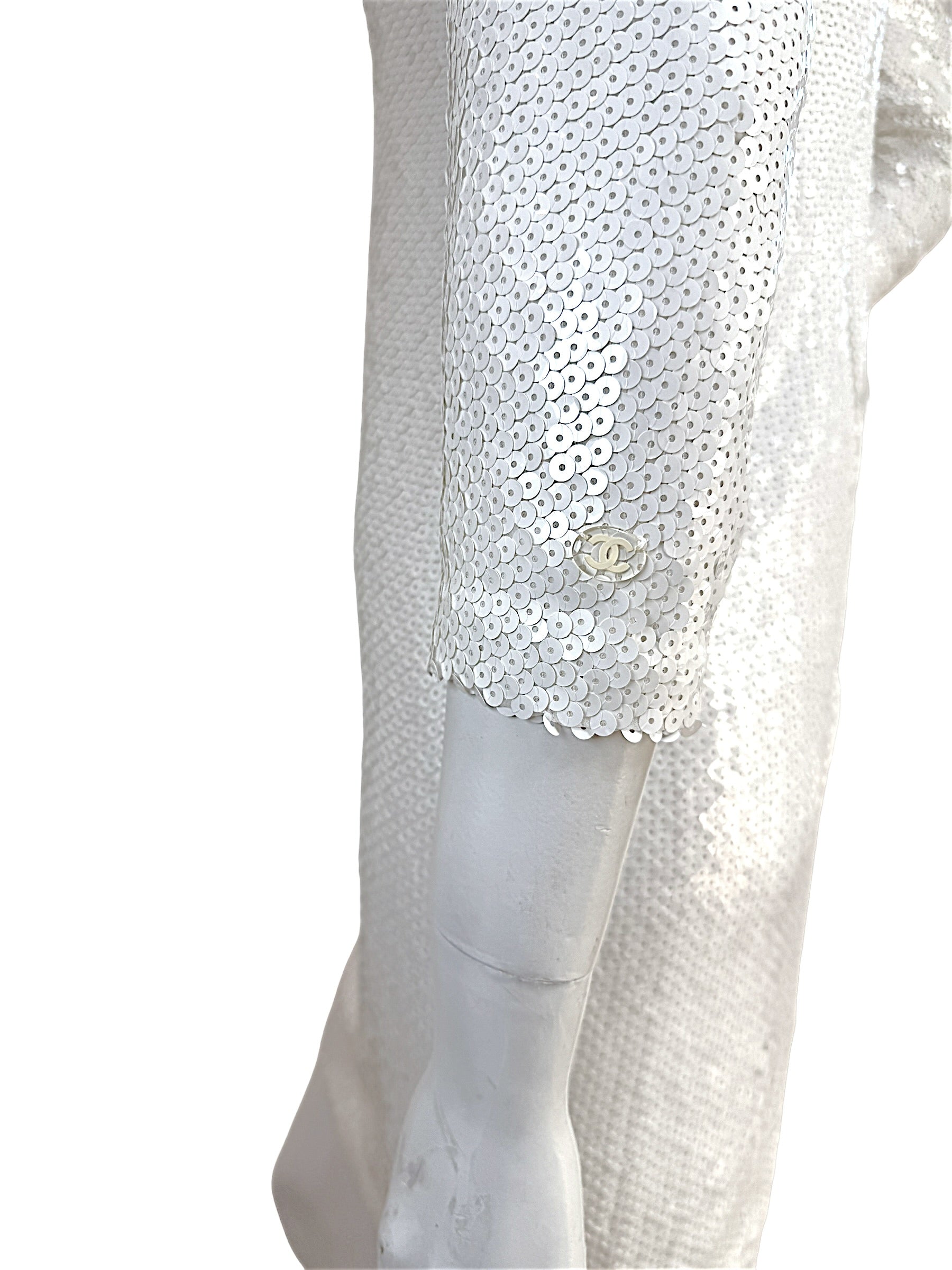 Chanel Spring 2018 Ivory Sequin Silk Lined Dress FR 34