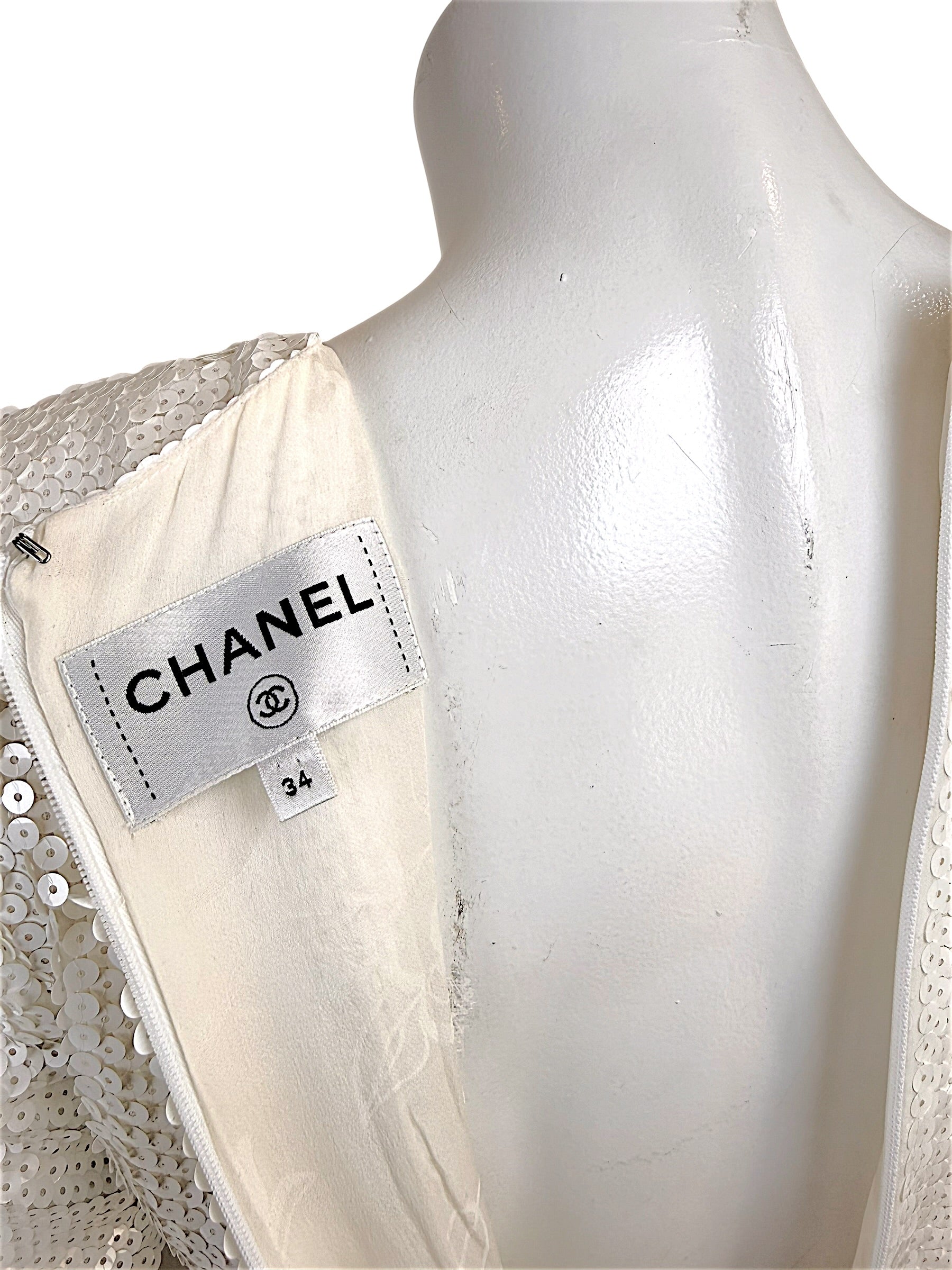 Chanel Spring 2018 Ivory Sequin Silk Lined Dress FR 34