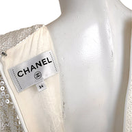 Chanel Spring 2018 Ivory Sequin Silk Lined Dress FR 34