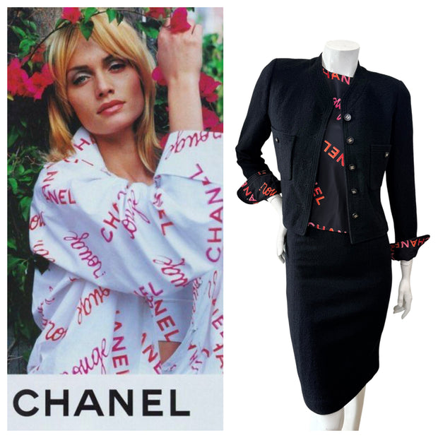 Vintage Chanel 1996 "Rouge" Print Bouclé 3 Piece Skirt Suit Set