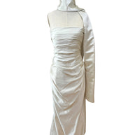 Givenchy Ivory Satin Ruched Column Evening Dress with Silk Sash Scarf Riccardo Tisci Era