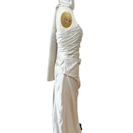 Givenchy Ivory Satin Ruched Column Evening Dress with Silk Sash Scarf Riccardo Tisci Era