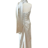 Givenchy Ivory Satin Ruched Column Evening Dress with Silk Sash Scarf Riccardo Tisci Era