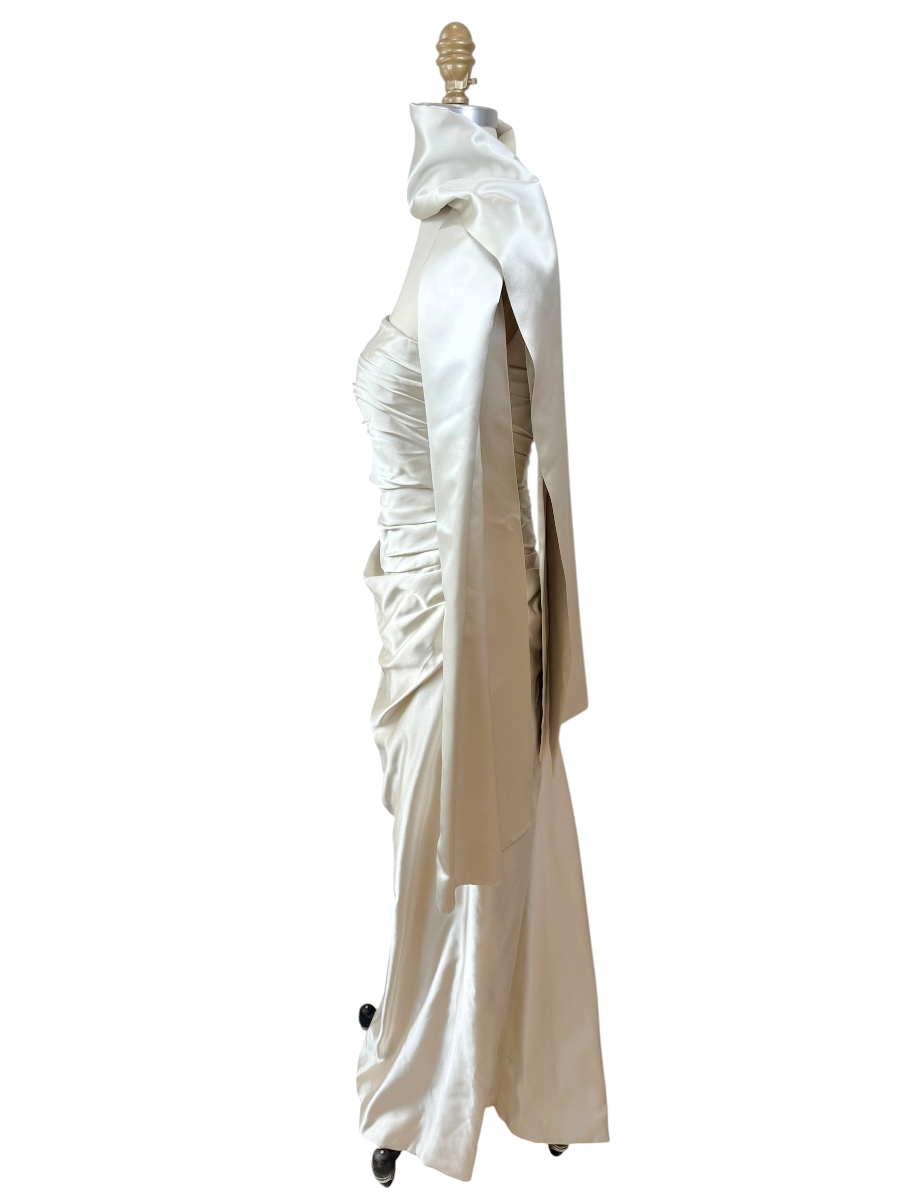 Givenchy Ivory Satin Ruched Column Evening Dress with Silk Sash Scarf Riccardo Tisci Era