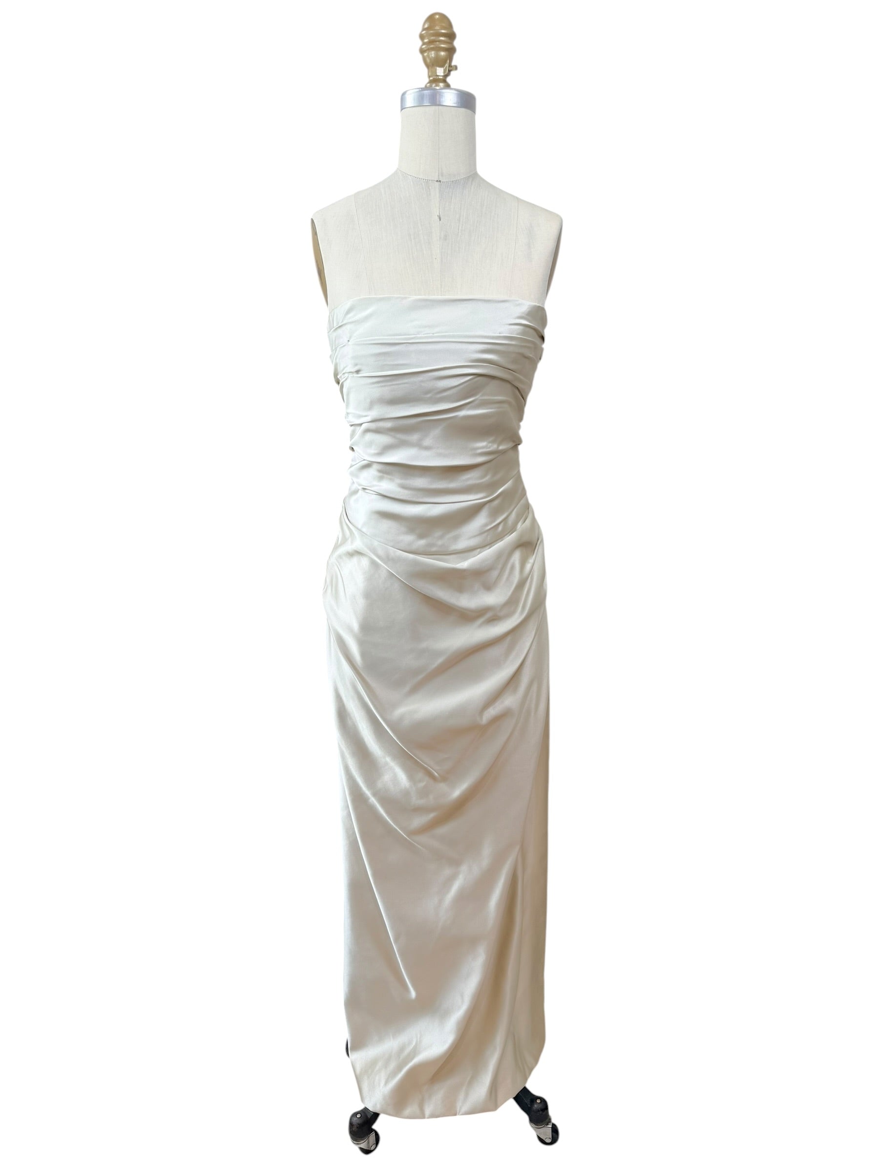 Givenchy Ivory Satin Ruched Column Evening Dress with Silk Sash Scarf Riccardo Tisci Era