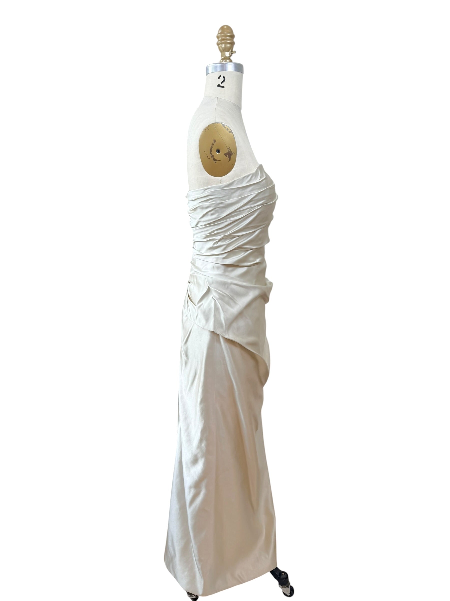 Givenchy Ivory Satin Ruched Column Evening Dress with Silk Sash Scarf Riccardo Tisci Era