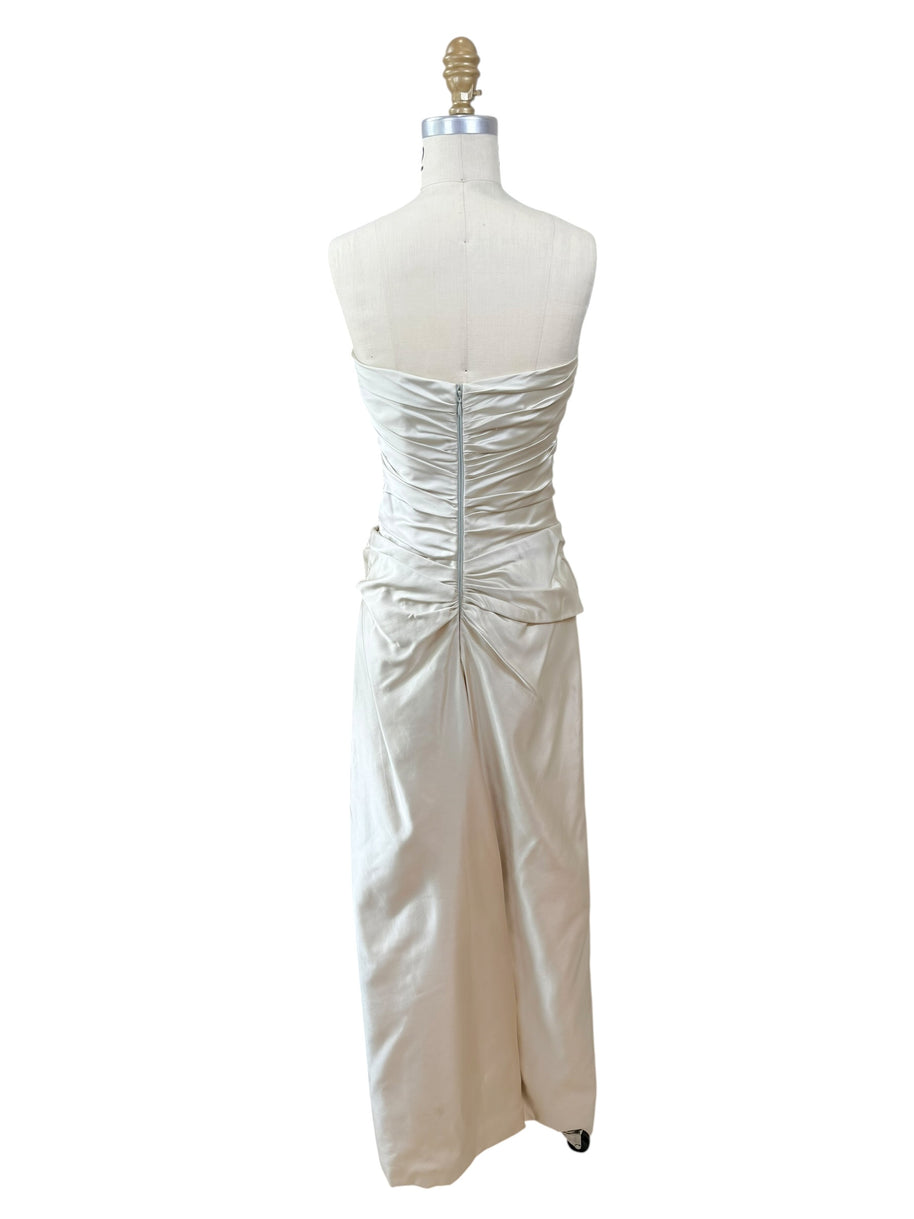 Givenchy Ivory Satin Ruched Column Evening Dress with Silk Sash Scarf Riccardo Tisci Era