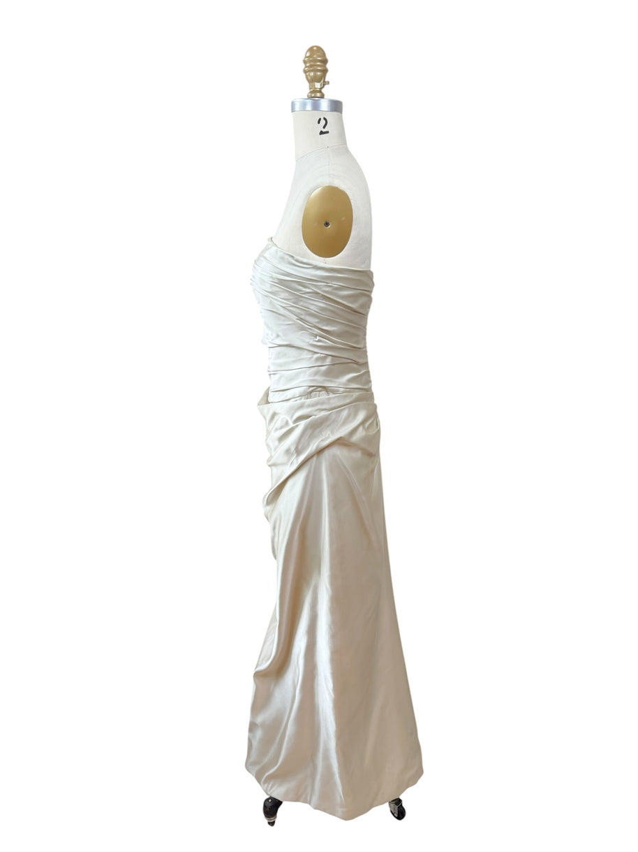 Givenchy Ivory Satin Ruched Column Evening Dress with Silk Sash Scarf Riccardo Tisci Era