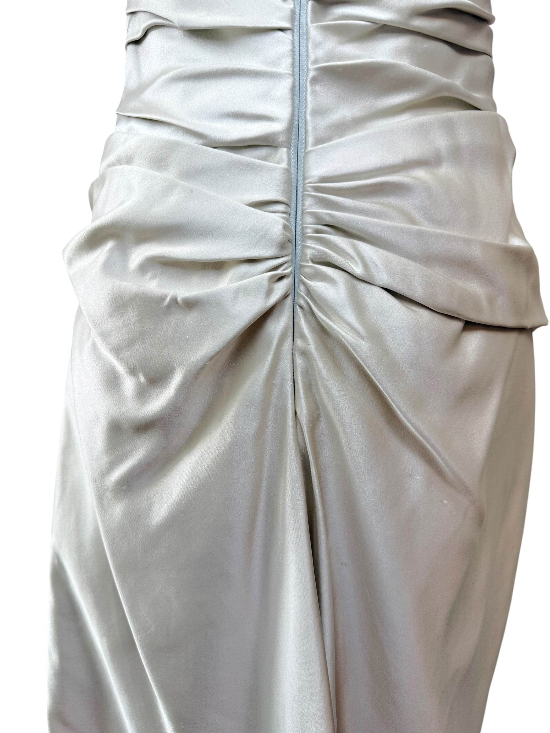 Givenchy Ivory Satin Ruched Column Evening Dress with Silk Sash Scarf Riccardo Tisci Era