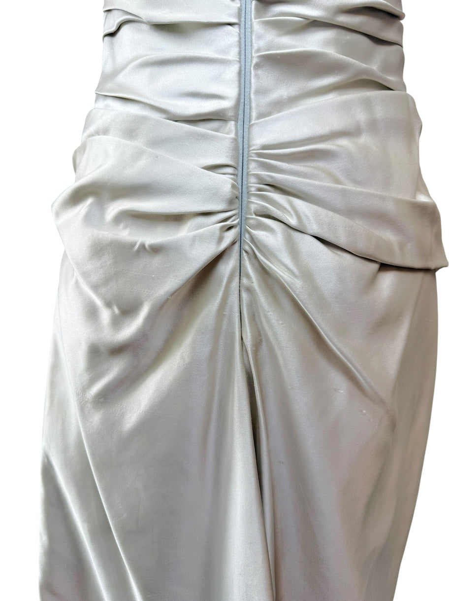 Givenchy Ivory Satin Ruched Column Evening Dress with Silk Sash Scarf Riccardo Tisci Era
