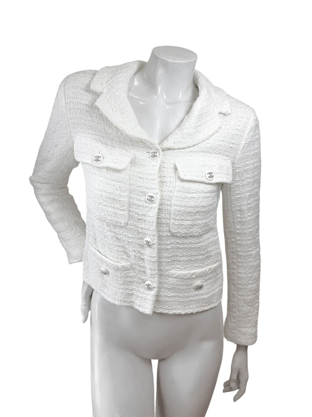 Chanel Spring Summer 2022 White Bouclé CC Button Jacket FR34
