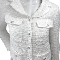 Chanel Spring Summer 2022 White Bouclé CC Button Jacket FR34