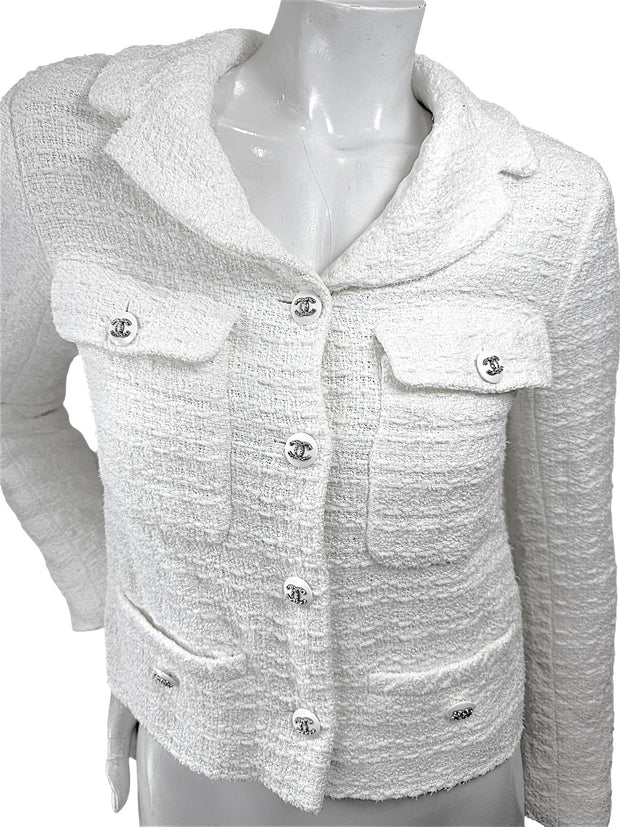 Chanel Spring Summer 2022 White Bouclé CC Button Jacket FR34